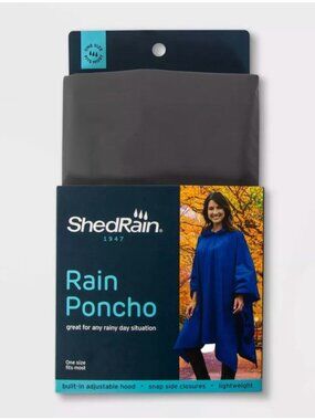 ShedRain 1947 Lightweight Rain Poncho With Adjustable Hood & Snap Closures One S